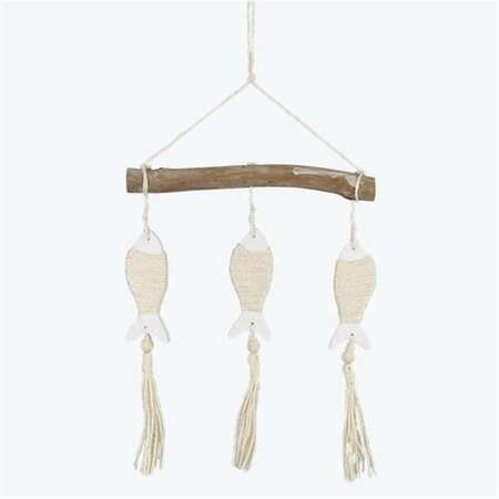 YOUNGS Wood Fish Hanger with Jute Tassels 61636